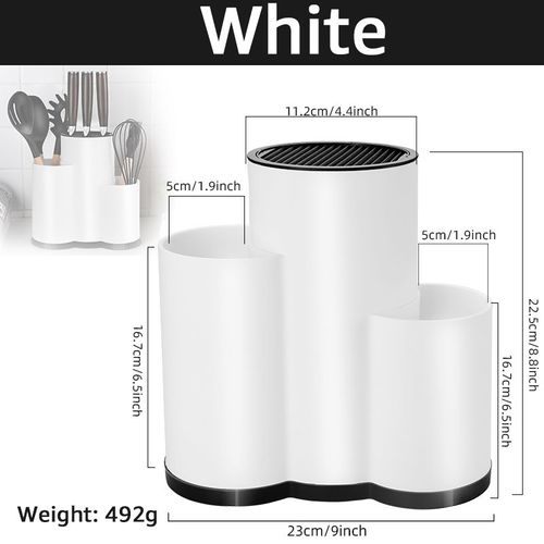 Porte-Couteaux En Plastique Multifonction,Support Pour Couteaux,Pour Couverts,Ustensiles,Bloc Inséré,Réservoir De Rangement,Accessoires De Cuisine - Type 3 Hole White