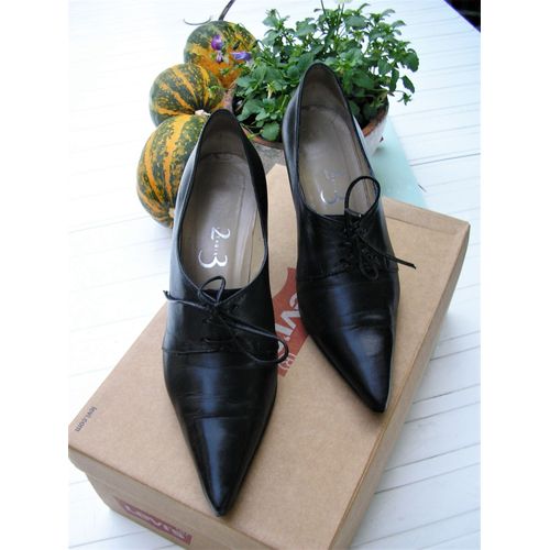 Derbies 1.2.3 Pointure 37 Talons 7.5cm Cuir Noir