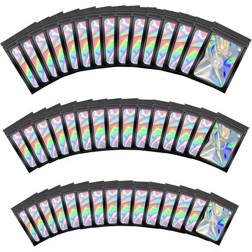 Kal-Pochon 130 Pièces Holographique Et Noir 7x10cm,8x13cm,10.5x15cm Mylar Ziplock Bags Sachet Refermable Zip Imperméables Pochon Zip Holographique Pour Les Collations Et Les Bijoux