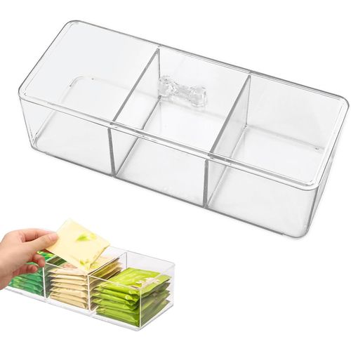 Kal-Boîte Rangement, Boite A The Avec 3 Compartiments, Coffret Avec Couvercle, Boîtes De Organisateur Pour Sachet De, Sucre, Sachet De Café, Plastique, Transparente