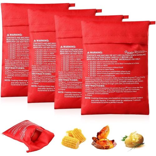 KAL-4 Pièces Sac Cuisson Pomme De Terre Micro Ondes,Sachet Micro Ondes Patate,Sac À Pomme De Terre Raclette,Potato Express,Sac À Patate Conservation,Sac Cuisson Four Réutilisable - Rouge