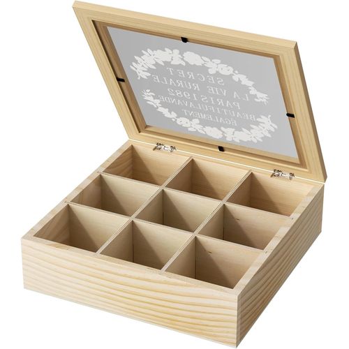 Kal-Boite À Thé À 9 Compartiments, Rangement The Sachet Bois, Coffret Thé, Boite En Bois Avec Couvercle, Tea Box, Organisateur De Sachets De Thé, Boite À Tisane Hermétique, Boite The Vrac