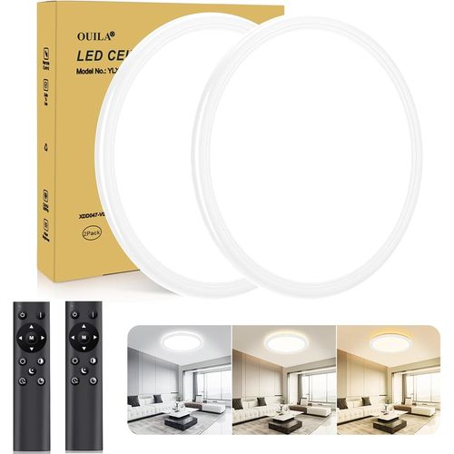 Kal-Ø30cm Plafonnier Led Dimmable Avec Télécommande, Luminaire Plafond Led 24w Réglable 3000k-6500k Moderne Rond Plafonnier 2400lm Pour Salle De Bain, Chambre, Cuisine, Salon, Balcon Paquet De 2