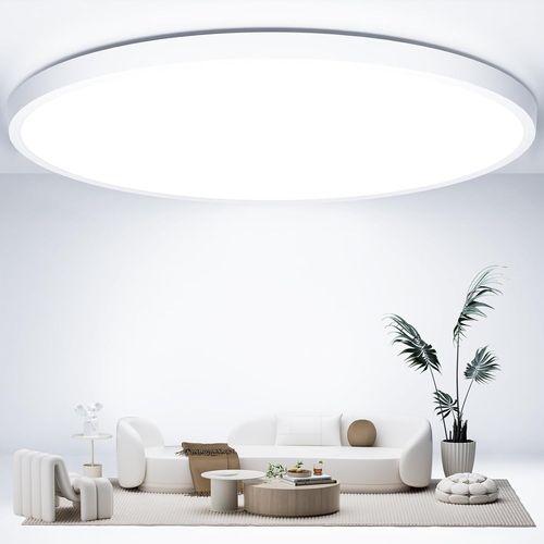 Kal-Ouila Plafonnier Led, Ø50cm Luminaire Plafonnier 6500k Led Plafonnier 48w 4800lm Luminaire Plafonnier Ip44 Led Plafond, Plafonnier Chambre Pour Salle De Bain, Cuisine, Salon, Balcon, Bureau, Porc