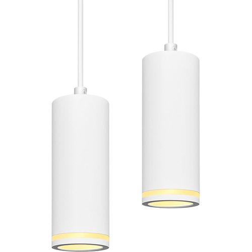 Kal-Suspension Luminaire Blanc 15cm, Lustre Led Cylindre Simple Moderne, Câble Réglable, Luminaire Plafonnier Avec Douille Gu10 Pour Cuisine Salon Chambre Restaurant Bar (Sans Ampoule), 2 Pack
