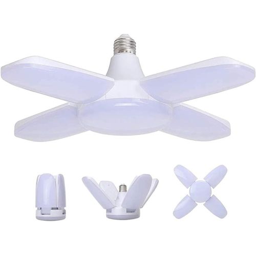 Kal-Éclairage De Garage À Led, 60w E27 3000k 6000lm Lampe De Déformable Avec 4 Panneaux Réglables, Plafonnier Led Pour Garage, Entrepôt, Atelier, Sous-Sol, Gym, Cuisine (Pack De 1)