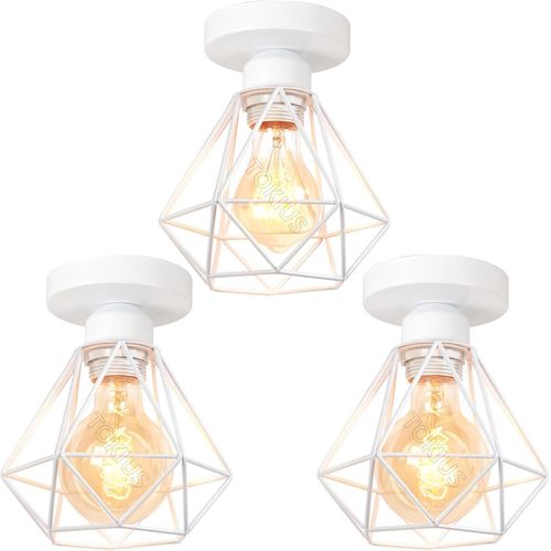 Kal-3 Packs Plafonniers Industrielles Vintages Luminaires E27 Rétro Lustre Suspension Design Métal Cage Ø160mm Éclairage Plafond Pour Salon Cuisine Chambre