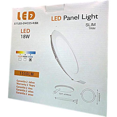 Kal-Panneau Downlight Led Rond 18 W (Eq. 140 W) | 22 Cm | 1550 Lm 6500 K (Lumière Du Jour) | Extra Plat En Aluminium | Encastré Au Plafond | Durée De Vie 30 000 H Et Plus De 15 000 Allumages |