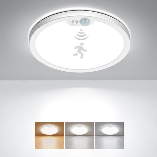 Kal-Plafonnier Led Detecteur De Mouvement, 18w 1800lm Luminaire Éclairage De Plafond Blanc Chaud/Neutre/Froid Escalier Salle De Bain Couloir Garage Exterieur Cuisine -22cm