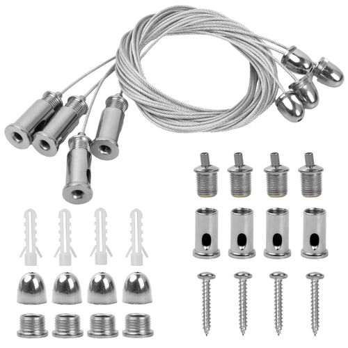 Kal-4 Pièces Cable Suspension Acier Inoxydable, 1,5mmx1m, Fils De Suspension Photocâble Métallique De Goujon Plafond, Fil De Suspension Réglable Kit Pour Led Panneau, Plafonnier (1m)