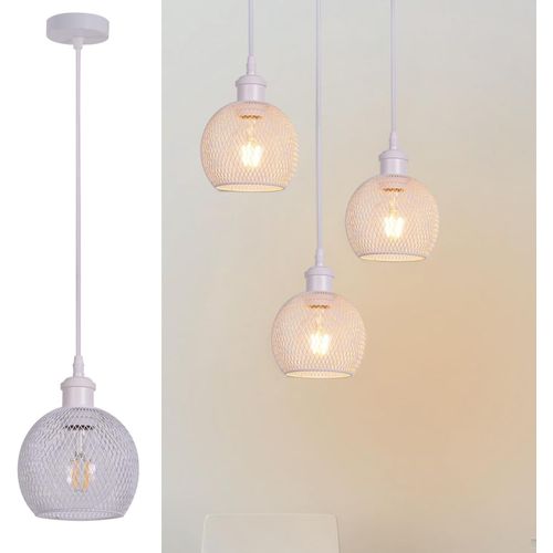 KAL-Suspension Blanc, Plafonnier Retro Industrielle, Lustre Cage De Style Vintage, Éclairage Intérieur, Lampe Cuisine Salon Salle À Manger Chambre,Led E27 Corde Ajustable Décoration