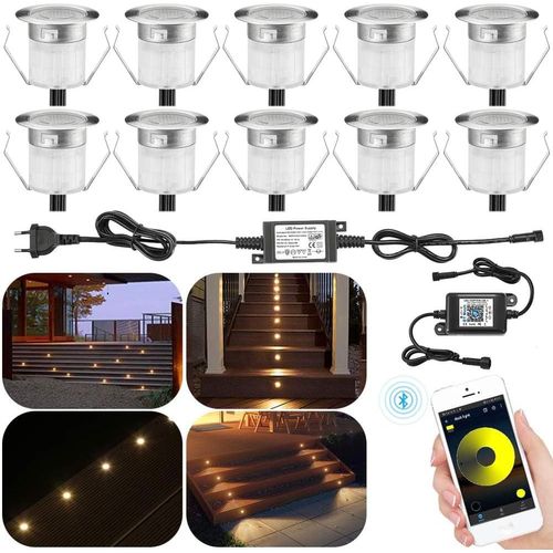 Kal-10x Bluetooth Dimmable Blanc Chaud Spot Encastrable Exterieur 0.6w Ø30mm Ip67 Étanche Intelligent Spot Led Extérieur Encastrable Spot Terrasse Exterieur Kit Complet