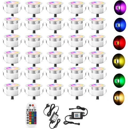 Kal-Lot De 30 Bluetooth Rgbww Led Sol Encastré Extérieur 0.6w Ø31mm Ip67 Étanche Led Spot Encastré Patio Cuisine Jardin Led Lampe Kit Complet