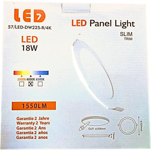 KAL-Panneau Downlight Led Rond 18 W (Eq. 140 W) | 22 Cm | 1550 Lm 4000 K (Lumière Neutre) | Extra Plat En Aluminium | Encastrable Au Plafond | Durée De Vie 30 000 H Et Plus De 15 000 Allumages |