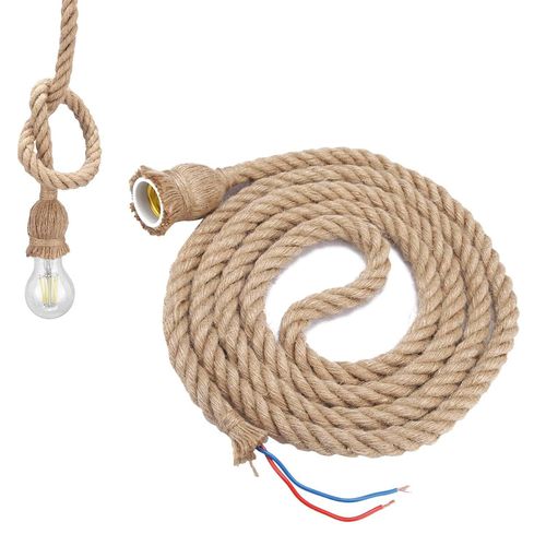 Kal-Lustre De Corde De Chanvre De 3 Mètres, E27 Vintage Lustre Plafonnier Lustre Lustre De Corde De Chanvre Farkhale Restaurant Home Decor Lighting Kit