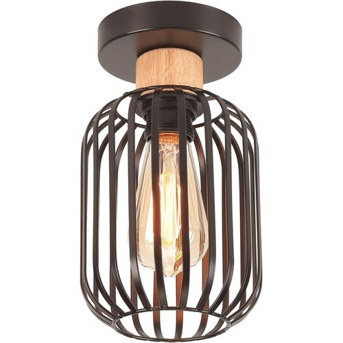 KAL-Plafonnier Luminaire Industrielle Lustre Plafonnier Vintage Noir Abat-Jour Cage En Métal Lampe De Plafond E27 Pour Cuisine Couloir Entrée