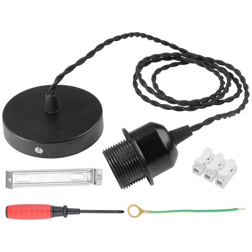 Kal-Porte Lampe Suspension E27 Avec Anneau À Vis Et Tournevis Suspension Luminaire 150cm Câble Double Ligne Lampe Suspendue Plafonnier Douille E27 Chambre Pour Éclairage Au Plafond Salon - Noir