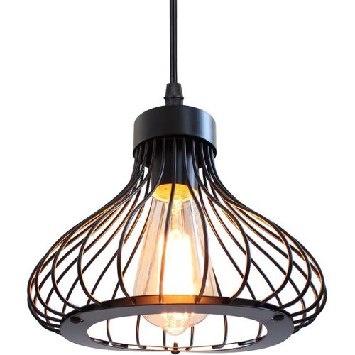 Kal-Suspension Luminaire Industrielle Lustre Plafonnier E27 Vintage Abat-Jour En Métal Cage Lampe Éclairage Cuisine Salle À Manger Salon Chambre D'enfants Restaurant (Noir)