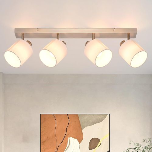 Kal-Spots De Plafond Rails 4 Spots - Plafonnier Blanc Orientable Applique Murale Intérieure E14 Industriel Luminaire Chambre Salon Cuisine Salle À Manger Sans Ampoules