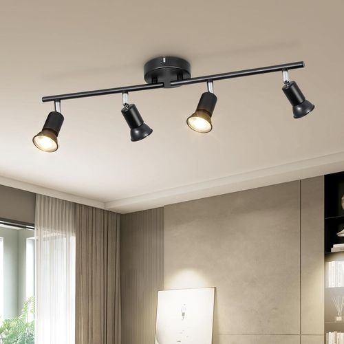 Kal-Luminaire Plafonnier Led Gu10 4 Spots Led - Éclairage De Plafond Spot Orientabl Moderne Noir Pour Couloir Salon Salle À Manger Cuisine - Sans Ampoule