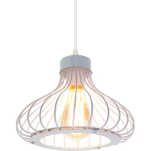 Kal-Suspension Luminaire Industrielle Lustre Plafonnier E27 Vintage Abat-Jour En Métal Cage Lampe Éclairage Cuisine Salle À Manger Salon Chambre D'enfants Restaurant (Blanc)