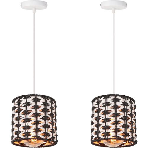 Kal-Lot De 2 Suspension Luminaire Rotin Vintage Lustre Boho Abat-Jour E27 Lampe Suspendue Rétro Corde Bicolore Design Pour Chambre Salon Cuisine
