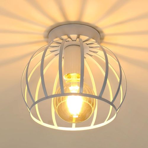 KAL-Plafonnier Vintage Industriel, Métal Plafonnier Cage Design Blanc E27 Lampe Plafond Pour Chambre, Cuisine, Balcon, Couloir, Café
