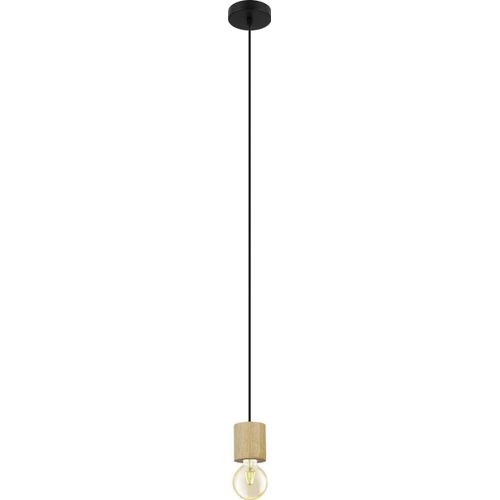 Kal-Suspension Turialdo, Lampe Suspendue Industriel Et Vintage, Luminaire En Bois Et Acier Naturel Et Noir, Lampe Pour Table De Salle À Manger, Douille E27