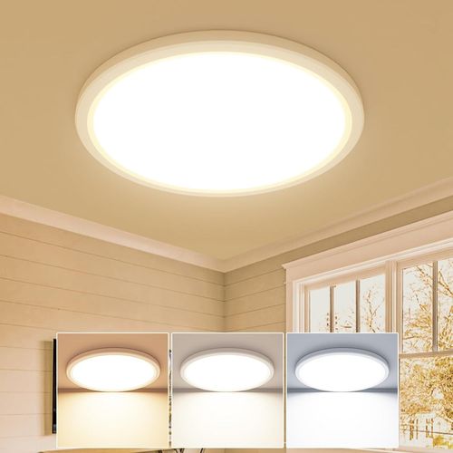 KAL-Plafonnier Led, 18W 3000K 4000K 6500K Lampe Plafond Blanc,2100Lm Ip44 Etanche Plafonnier Salle De Bain, Luminaire Plafonnier Rond Pour Chambre,Salon,Couloir, Garage, Cuisine, Balcon, Ø22Cm