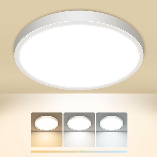 KAL-Plafonnier Led, 1500Lm Ip44 Etanche Plafonnier Salle De Bain, 15W 3000K 4000K 6500K Lampe Plafond Blanc, Luminaire Plafonnier Rond Pour Cuisine, Chambre,Couloir, Garage, Balcon, Ø18Cm