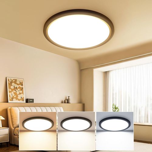 KAL-Plafonnier Led, 18W 3000K 4000K 6500K Lampe Plafond Noir,2100Lm Ip44 Etanche Plafonnier Salle De Bain, Luminaire Plafonnier Rond Pour Chambre,Salon,Couloir, Garage, Cuisine, Balcon