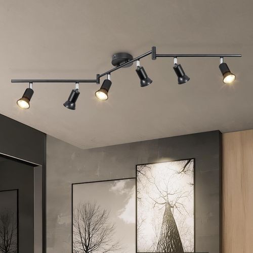 Kal-Luminaire Plafonnier Led Gu10 6 Spots Led - Éclairage De Plafond Spot Orientabl Moderne Noir Pour Couloir Salon Salle À Manger Cuisine - Sans Ampoule