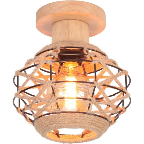 KAL-Plafonnier Vintage Industrielle, E27 Lampe De Plafond Rétro, Ø20Cm Abat-Jour Cage En Forme Diamant En Métal Et Corde De Chanvre, Bois Lumière Au Plafond Pour Pour Salon Salle Chambre Cuisine