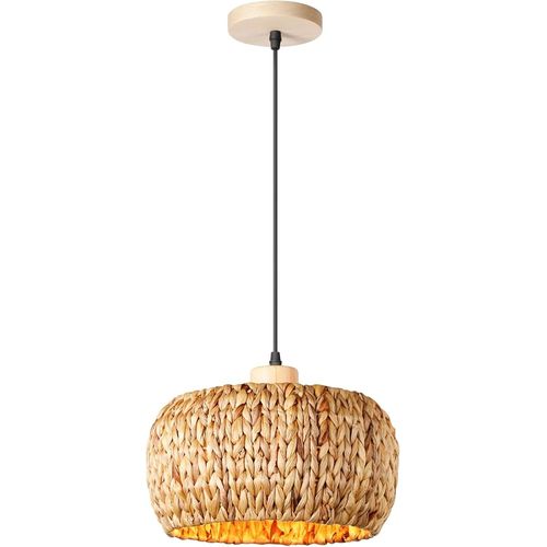 KAL-Suspension Luminaire Vintage Industrielle Lustre Rustique Abat-Jour En Rotin Lampe Suspendue Boho E27 Luminaire Plafonnier, Lampe À Suspension Pour Chambre Salon Restaurant, Ø30Cm