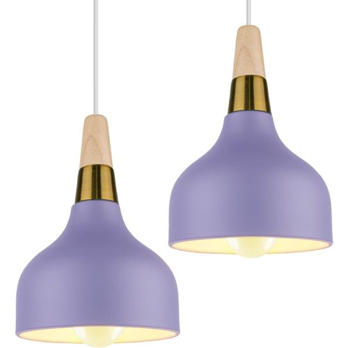 KAL-Suspension Luminaire Moderne E27 Lustre Vintage Industrielle Lampes Plafonnier Intérieur Abat-Jour En Métal Et Bois Design Pour Cuisine Chambre Café (Violet-2Pcs)
