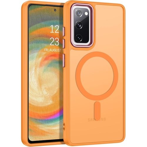 Coque Pour Samsung Galaxy S20 Fe Magnétique Etui Avec Protection Antichoc De Grade Militaire,Dos Mat Grivé Translucide Anti Rayures Doux Pour La Peau Housse Samsung S20 Fe 4g/5g-Orange