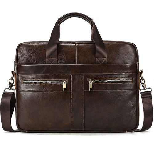 Porte-documents en cuir véritable pour hommes,sac pour ordinateur portable de 15.6 pouces,sac à main en peau de vache,sac à bandoulière - Design2 Coffee