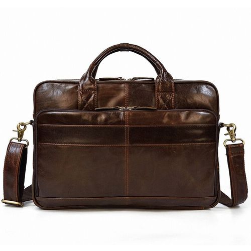 mallette en cuir de cheval fou pour hommes,sac à main d'affaires en cuir de vache 15.6 pouces,portefeuille pour ordinateur portable,sac messager à bandoulière - BROWN