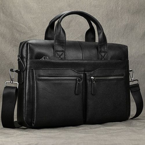 Porte-documents en cuir véritable pour hommes,sac pour ordinateur portable de 15.6 pouces,sac à main en peau de vache,sac à bandoulière - Design 3 Black