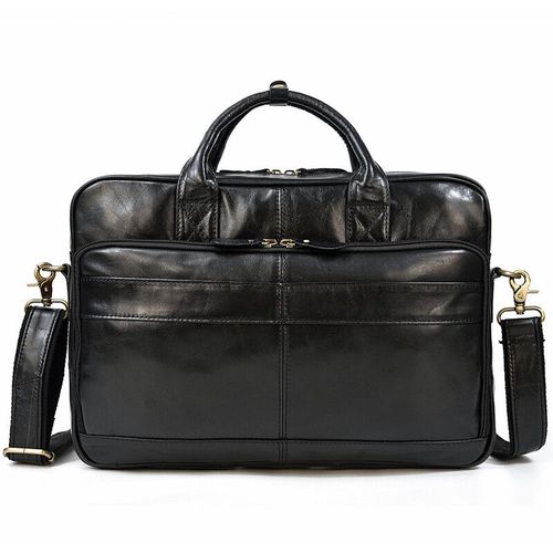mallette en cuir de cheval fou pour hommes,sac à main d'affaires en cuir de vache 15.6 pouces,portefeuille pour ordinateur portable,sac messager à bandoulière - BLACK