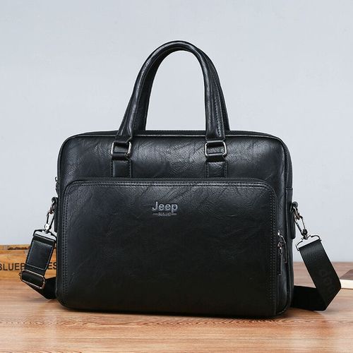 sac à main en croûte de cuir pour hommes,sac d'affaires de grande capacité pour ordinateur portable 14 pouces,porte-documents de bonne qualité - JEEP8007-2 Black