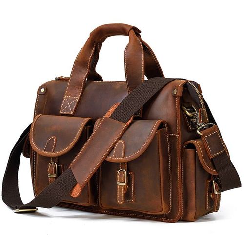 Porte-documents Vintage en cuir de vache véritable pour homme,sac d'ordinateur portable de 15 pouces,sacoche d'affaires,fourre-tout de travail - brown2