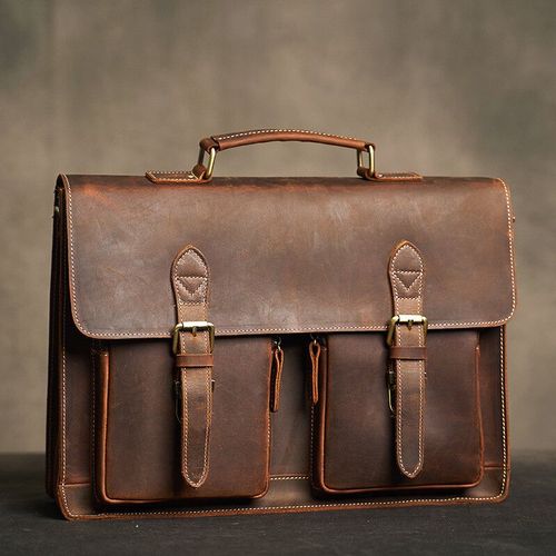 Sac à Main Vintage en Cuir group pour Homme,Sacoche de Style Preppy,à la Mode,pour Ordinateur Portable de 15,6 Pouces - Vintage Coffe