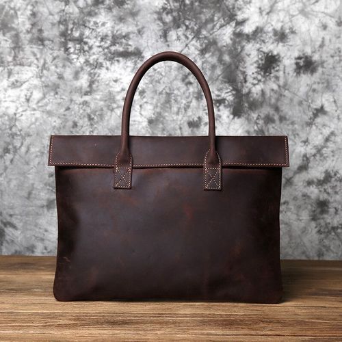 mallette rétro en cuir pour hommes,sac à main décontracté,couche supérieure en peau de vache,sac d'affaires pour tablette,pochette fine pour ordinateur portable 16 pouces - Dark brown (small)