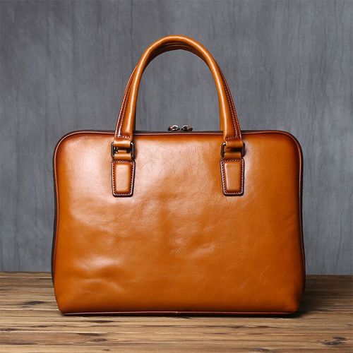 Porte-documents Vintage en cuir de vache pour hommes,sac à main décontracté,sacoche à bandoulière marron pour ordinateur portable de 14 pouces,NZPJ - Brown Yellow