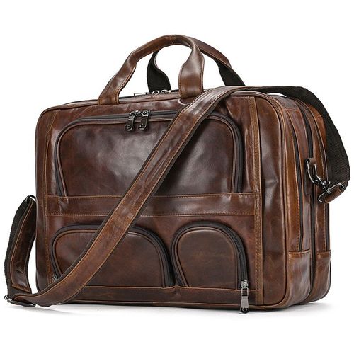 Porte-documents en cuir véritable pour hommes,sacoche d'ordinateur portable de 17.3 pouces,fourre-tout de voyage d'affaires,grande mallette rétro - Design1 Coffee