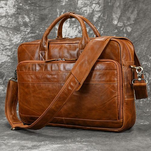 Sac à main d'affaires en cuir véritable pour hommes,fourre-tout pour ordinateur portable de 17.3 pouces,grande capacité,sac à bandoulière,porte-documents de travail - 40cm orange