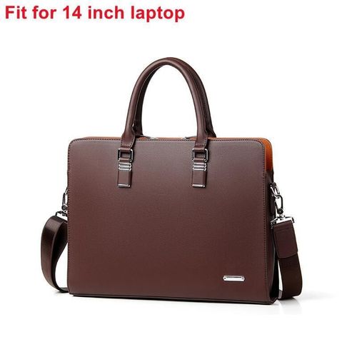 sacs à bandoulière en cuir pour hommes,sac à main de bonne qualité pour Macbook HP DELL 14 15.6 pouces,sac de travail pour ordinateur portable,mallette d'affaires - Coffee-14inch