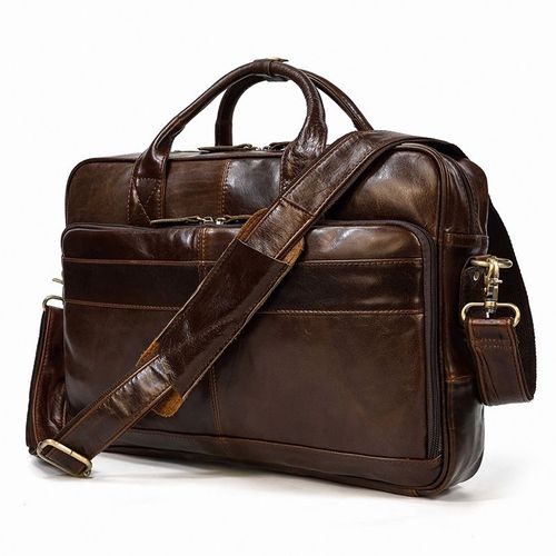 Luufan-Sac à main d'affaires en cuir de vache véritable pour homme,étui à bombes,grand sac messager,fourre-tout de travail masculin,rouge,adapté pour ordinateur portable 16" - Coffee