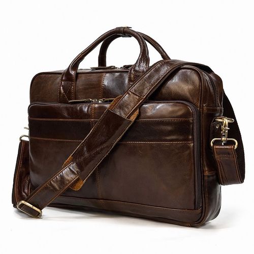 Luufan-Sac à main d'affaires en cuir de vache véritable pour homme,étui à bombes,grand sac messager,fourre-tout de travail masculin,rouge,adapté pour ordinateur portable 16" - Coffee